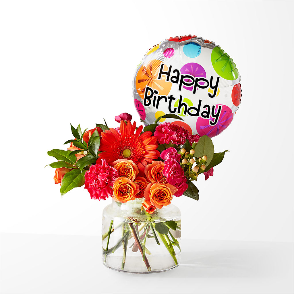 Fiesta Bouquet with Birthday Balloon – Distinctive Designs Floral Llc, Vilonia AR