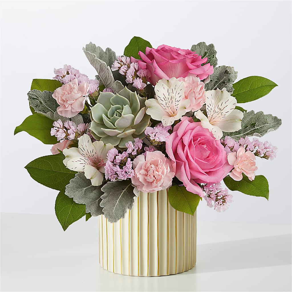 Dusty Rose Bouquet with Ivory Vase – Distinctive Designs Floral Llc, Vilonia AR