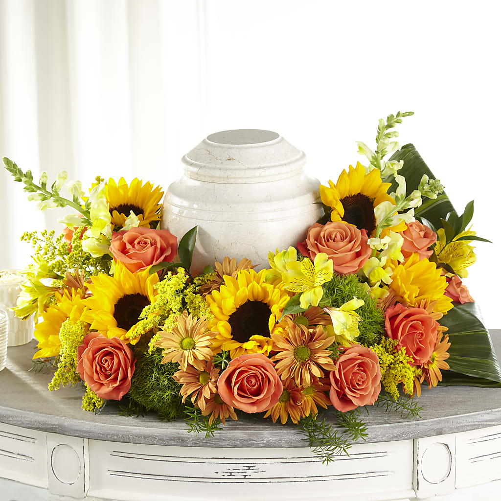 Faithful Sunflower Cremation Adornment – Distinctive Designs Floral Llc, Vilonia AR