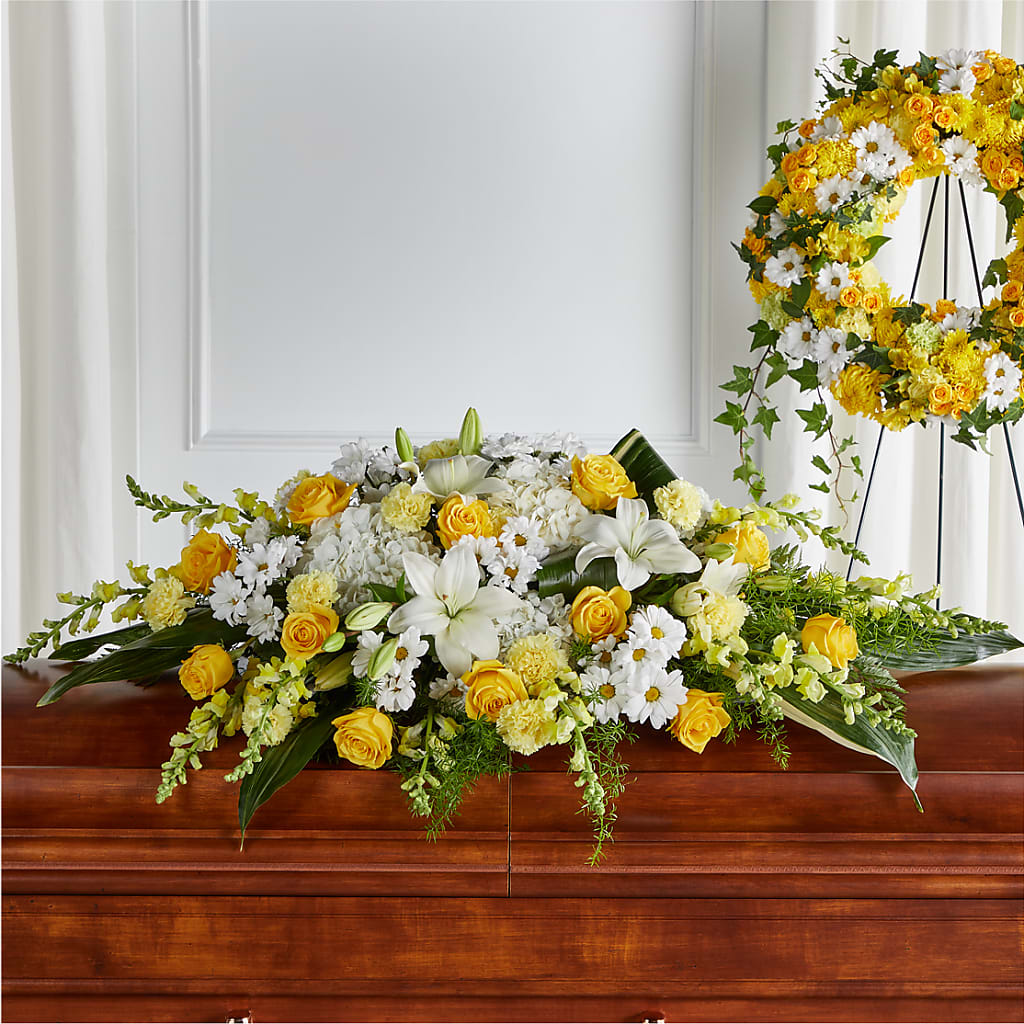 Golden Harmony Casket Spray – Distinctive Designs Floral Llc, Vilonia AR