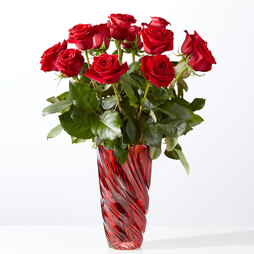 Classic Love Red Rose Bouquet with Luxe Swirl Vase – Distinctive Designs Floral Llc, Vilonia AR