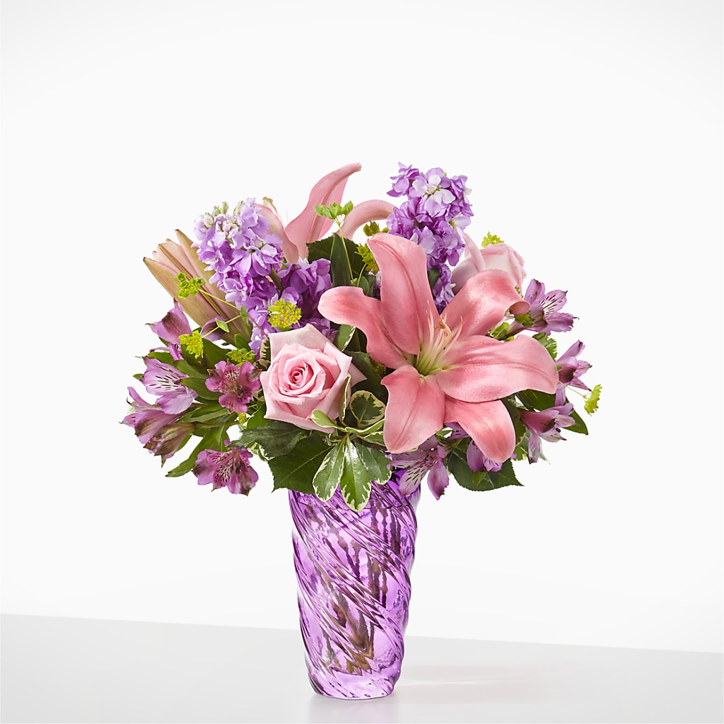 Precious Petals Bouquet with Luxe Swirl Vase – Distinctive Designs Floral Llc, Vilonia AR