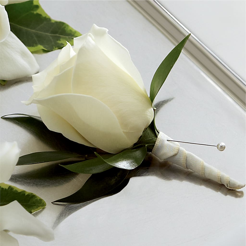 White Rose Boutonniere – Distinctive Designs Floral Llc, Vilonia AR