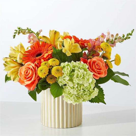 Autumn Sunshine Bouquet with Ivory Vase –  Distinctive Designs Floral Llc, Vilonia AR