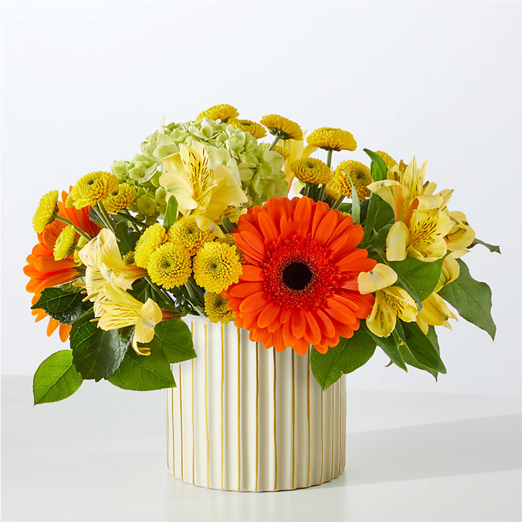 Autumn Sunshine Bouquet with Ivory Vase –  Distinctive Designs Floral Llc, Vilonia AR