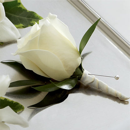White Rose Boutonniere –  Distinctive Designs Floral Llc, Vilonia AR